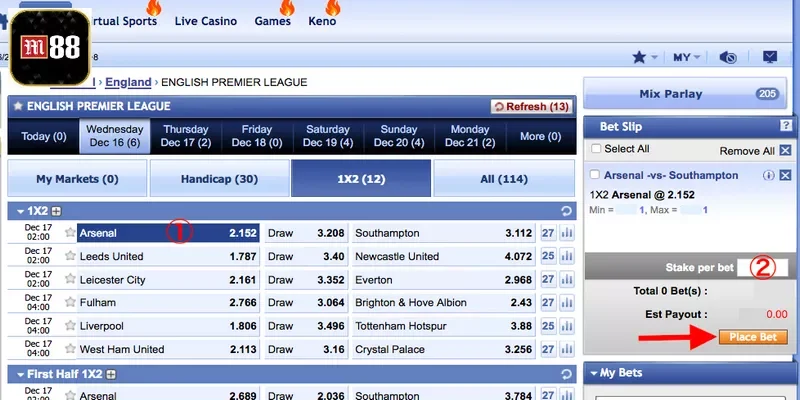 Sbobet M88 - Sân Chơi Mang Đến Nhiều Trận Đấu Bất Ngờ 3 Hướng dẫn tham gia đặt cược tại Sbobet thể thao M88